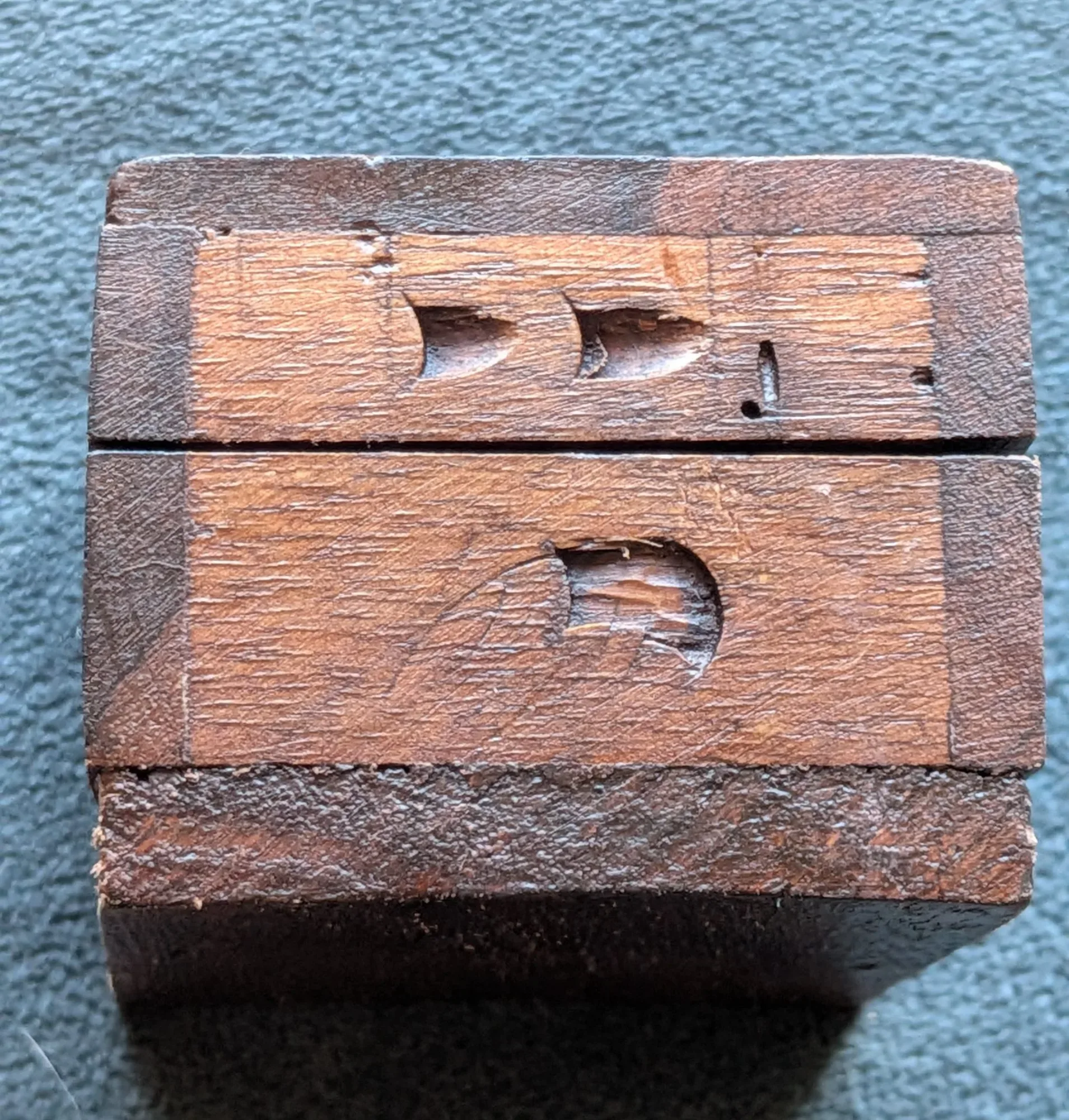 Rustic Dark Wood Box, Hand-Carved, Brass Hinges - Image 2