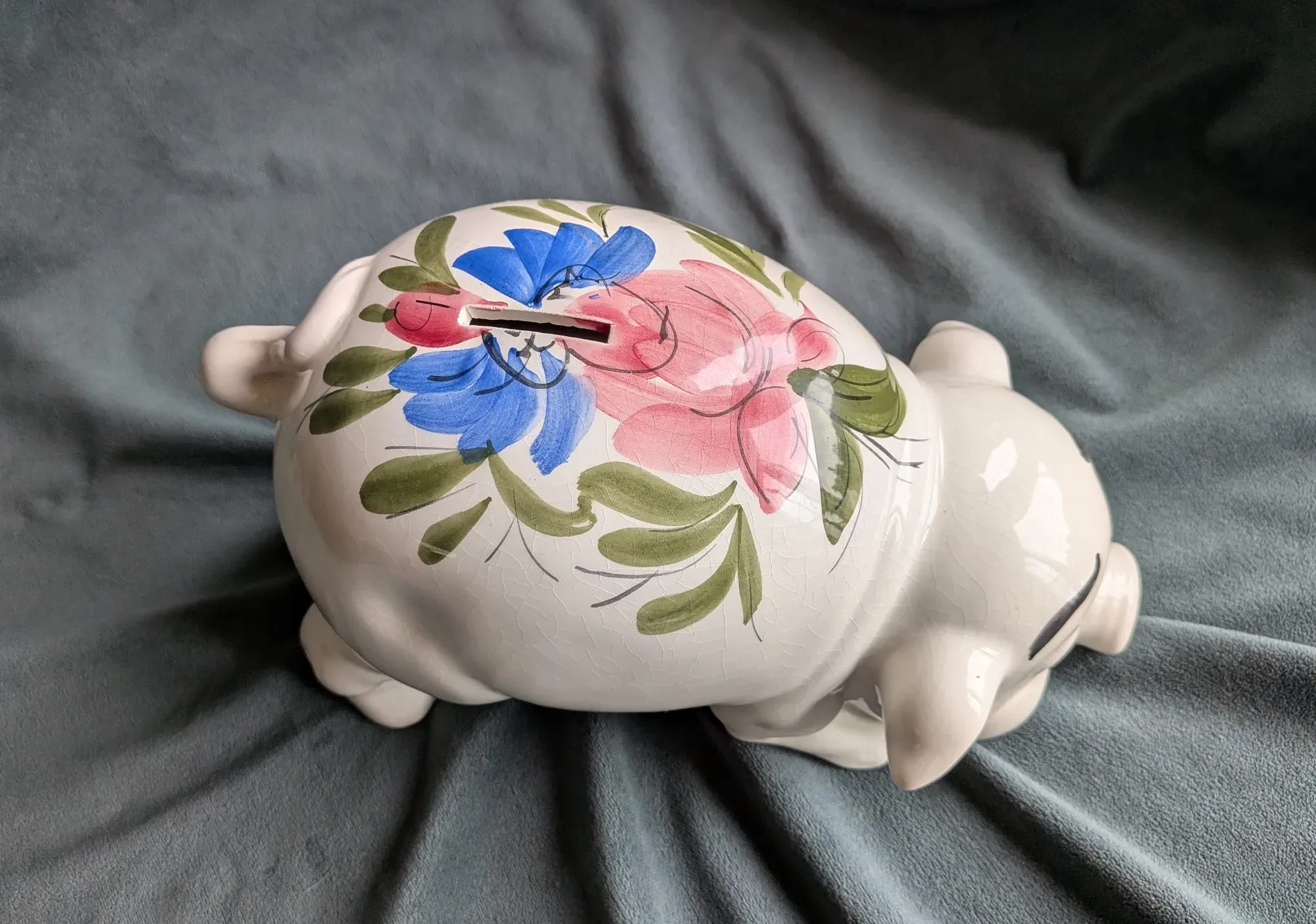 Ceramic Piggy Bank, Hand-Painted Floral Decor, Patinated - Image 8