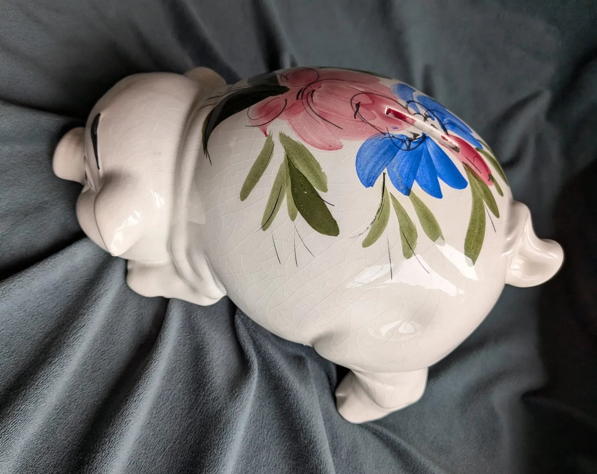 Ceramic Piggy Bank, Hand-Painted Floral Decor, Patinated - Image 6