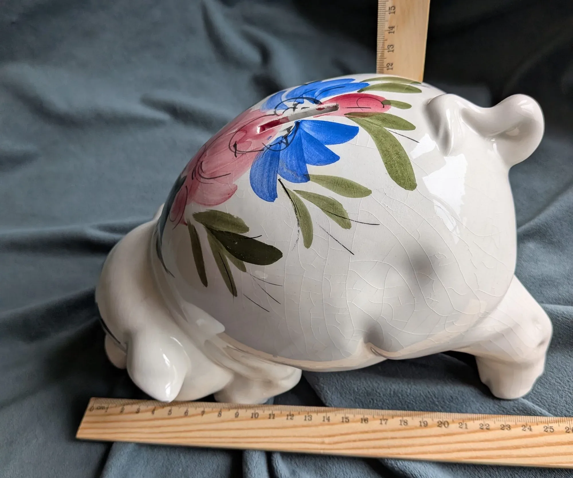 Ceramic Piggy Bank, Hand-Painted Floral Decor, Patinated - Image 5
