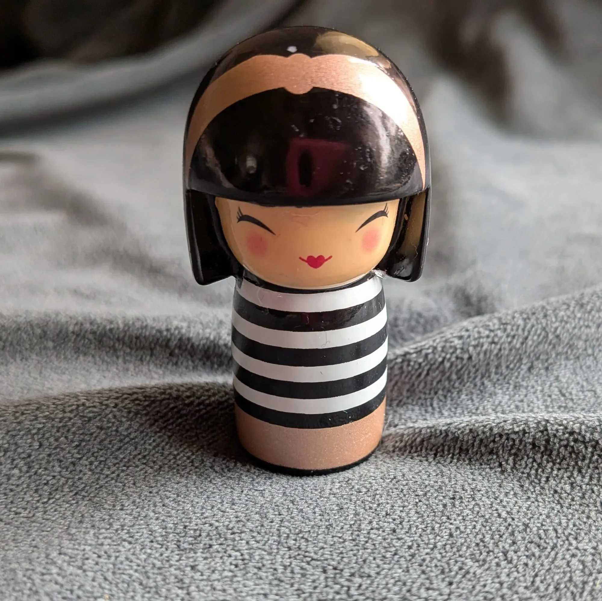 Painted Wooden Figure, Striped Design, Stylized Decor