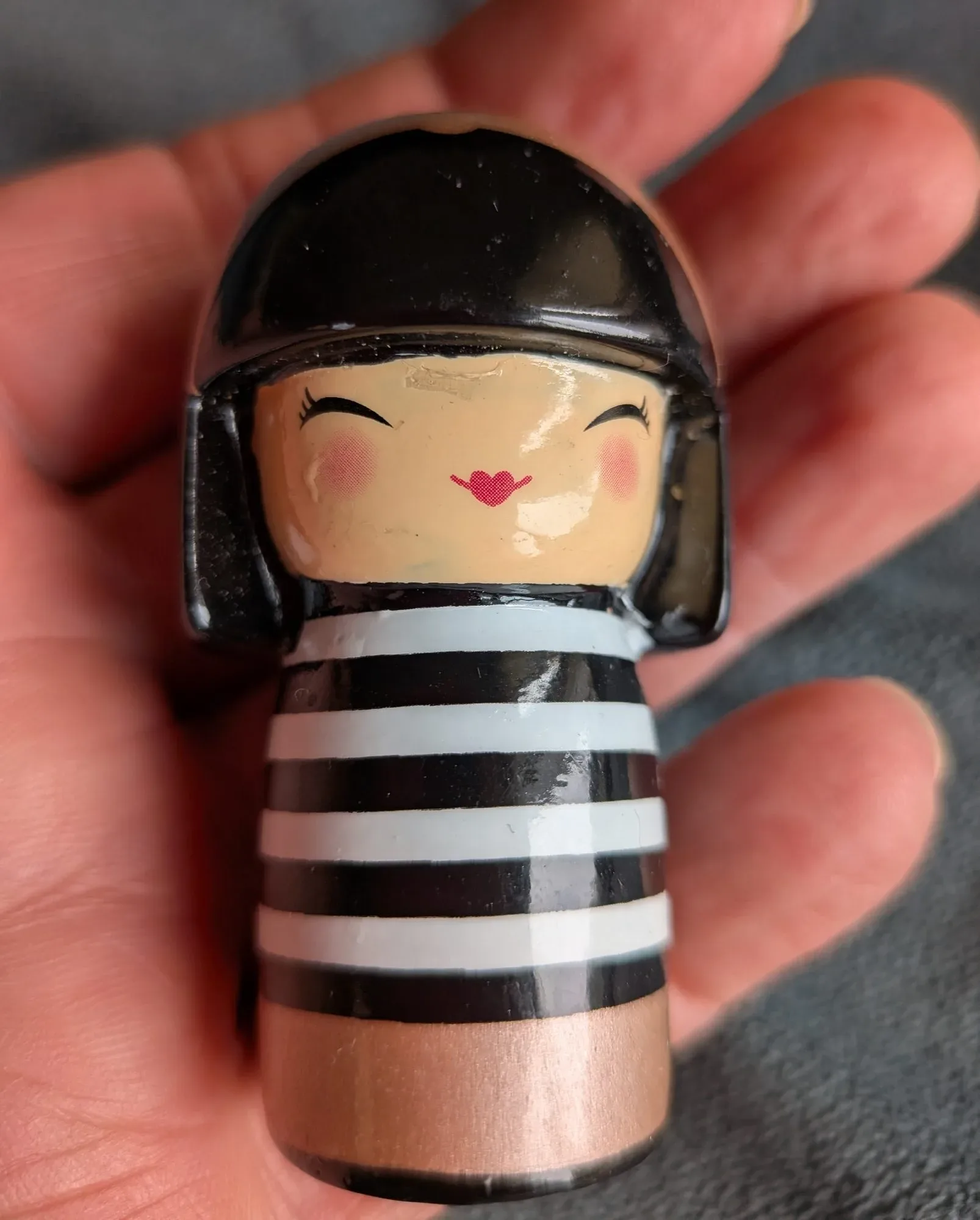 Painted Wooden Figure, Striped Design, Stylized Decor - Image 7