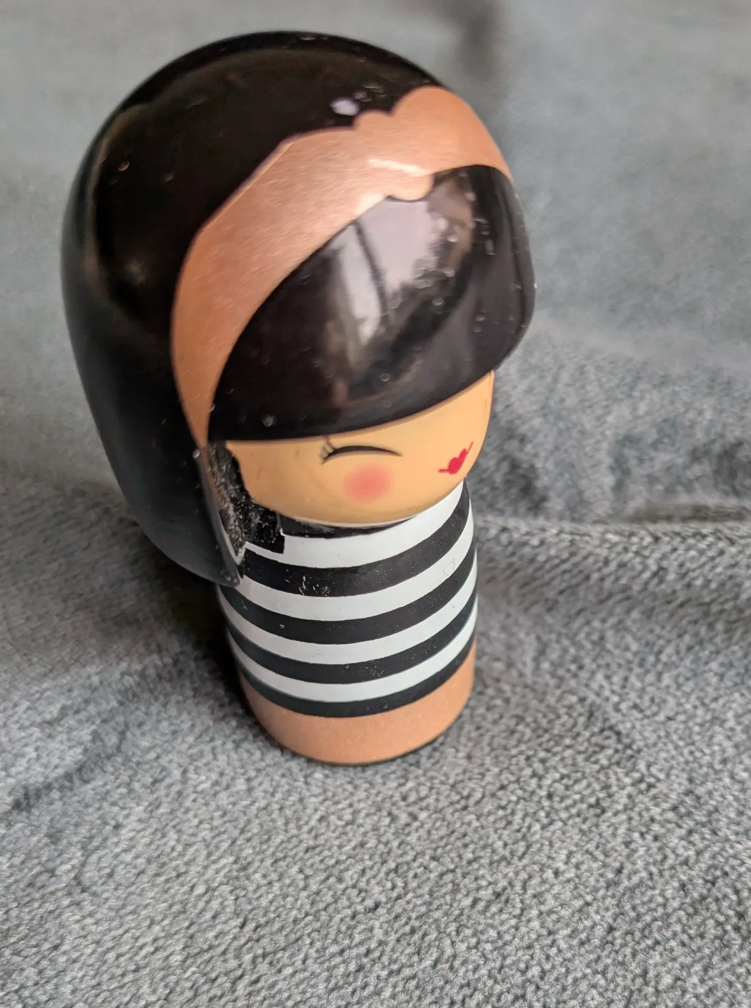 Painted Wooden Figure, Striped Design, Stylized Decor - Image 4