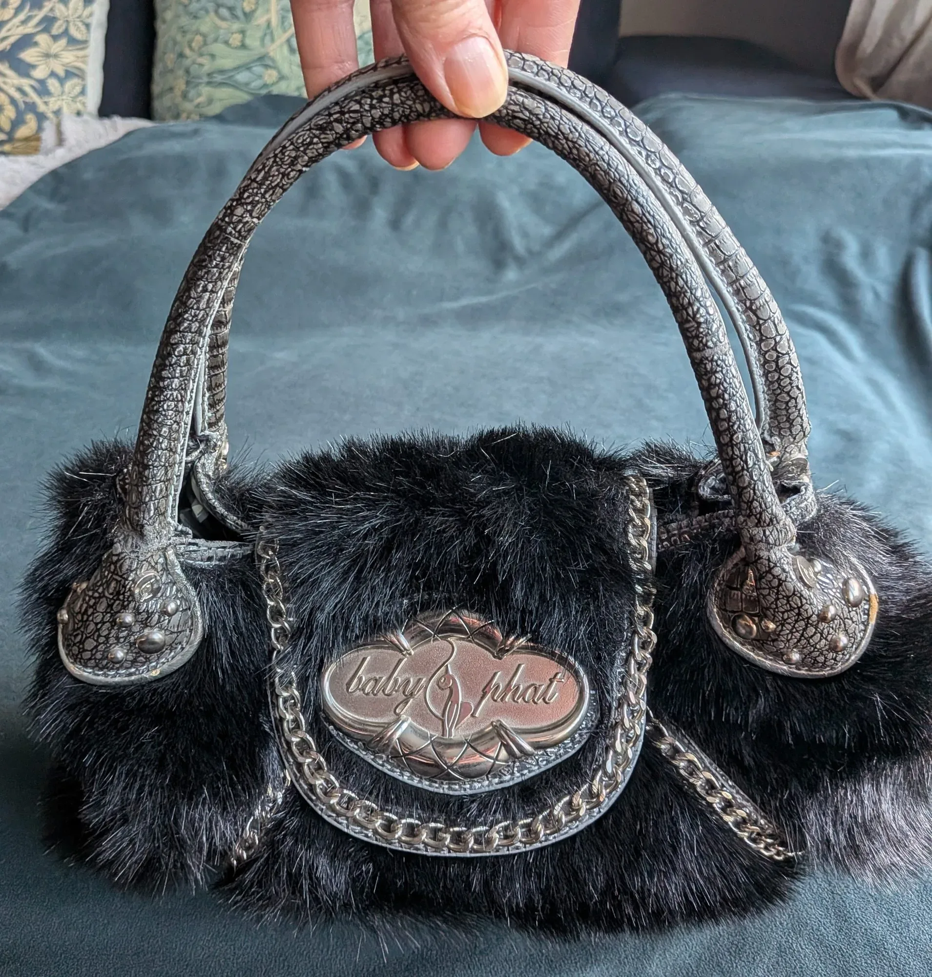 Baby Phat Mini Bag in Faux Fur & Metal, Y2K Style - Image 2