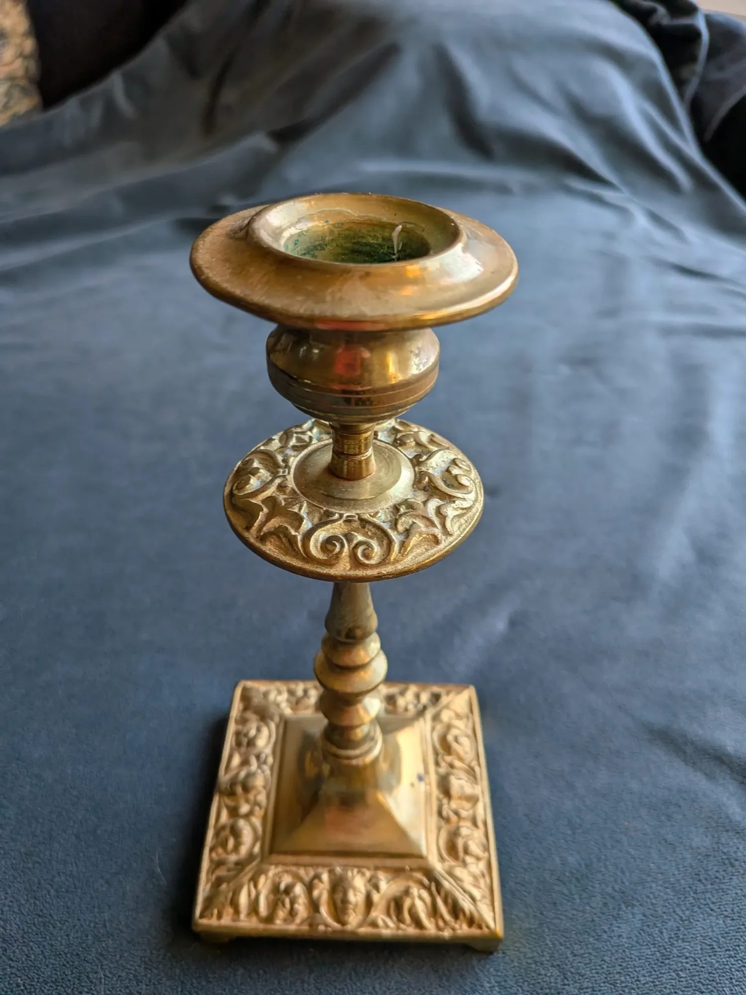 Antique Brass Candlestick – Baroque Style with Decorative Mascarons - Image 10