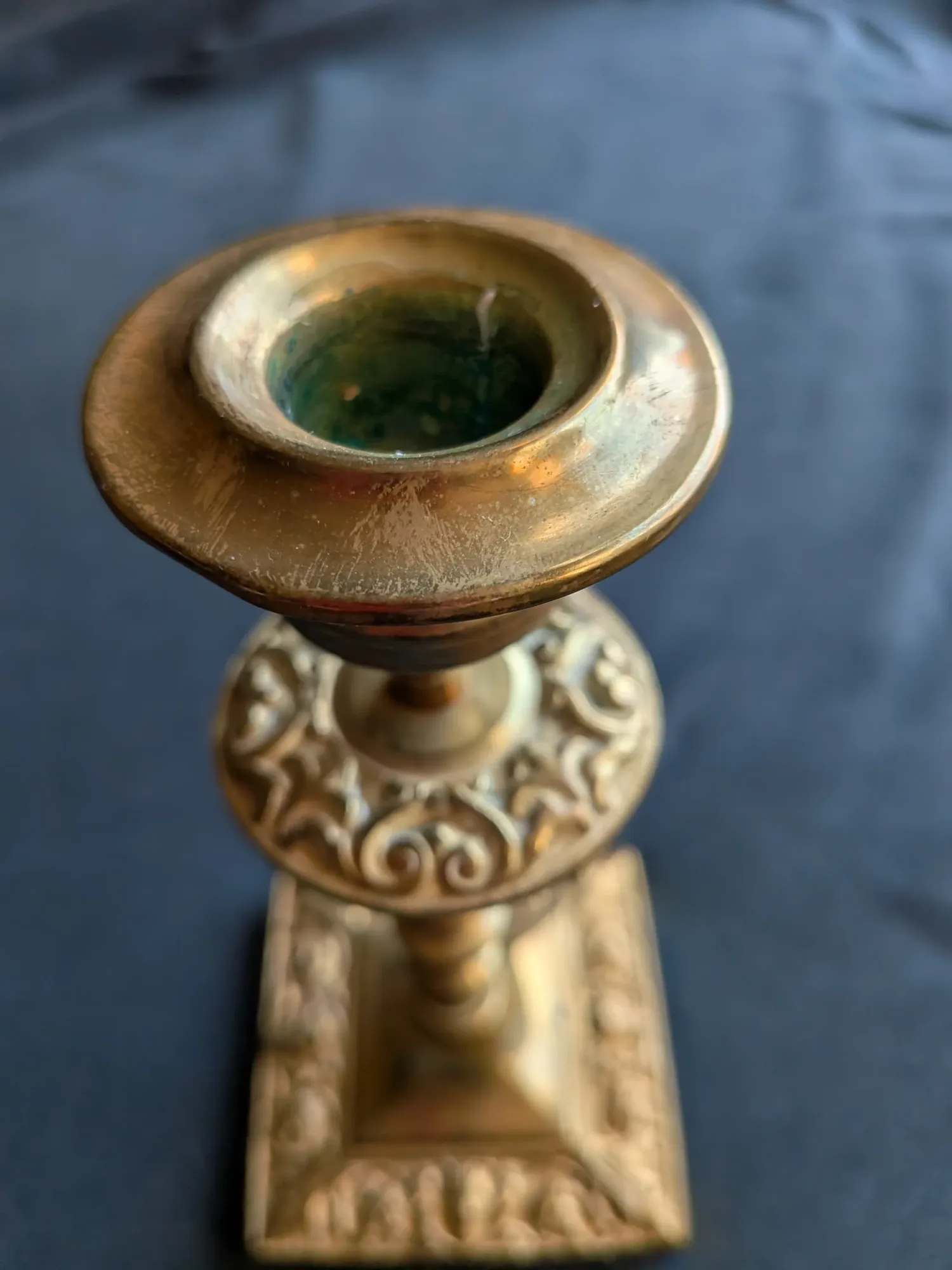 Antique Brass Candlestick – Baroque Style with Decorative Mascarons - Image 9