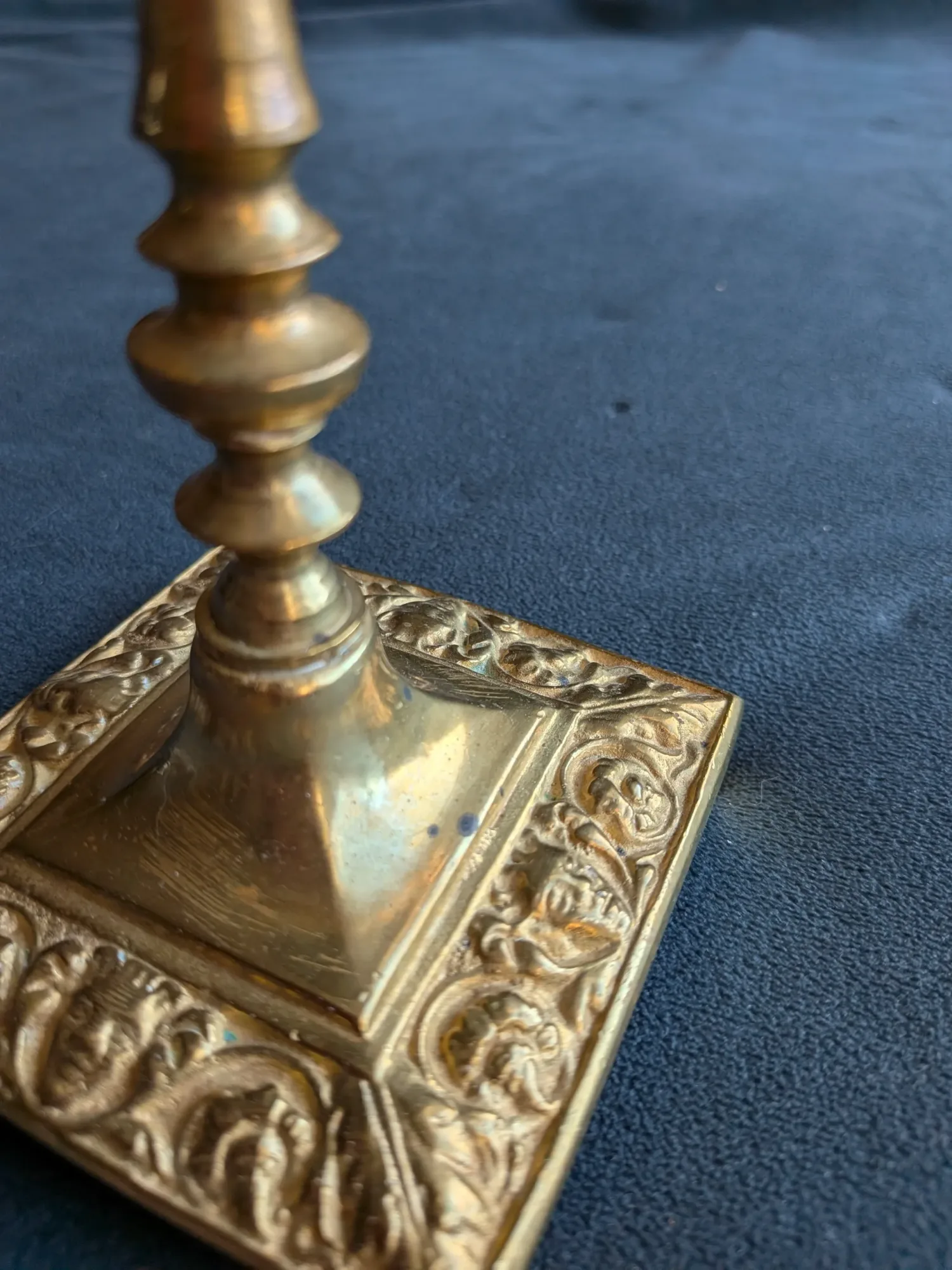Antique Brass Candlestick – Baroque Style with Decorative Mascarons - Image 8