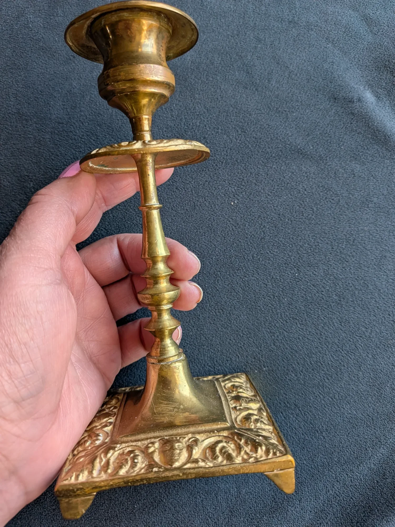 Antique Brass Candlestick – Baroque Style with Decorative Mascarons