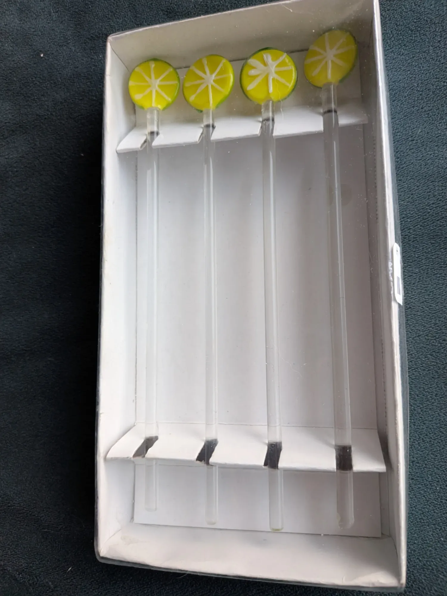 4 st retro drinkpinnar i glas – Gula citrusfrukter / Citroner – Fint skick - Bild 6