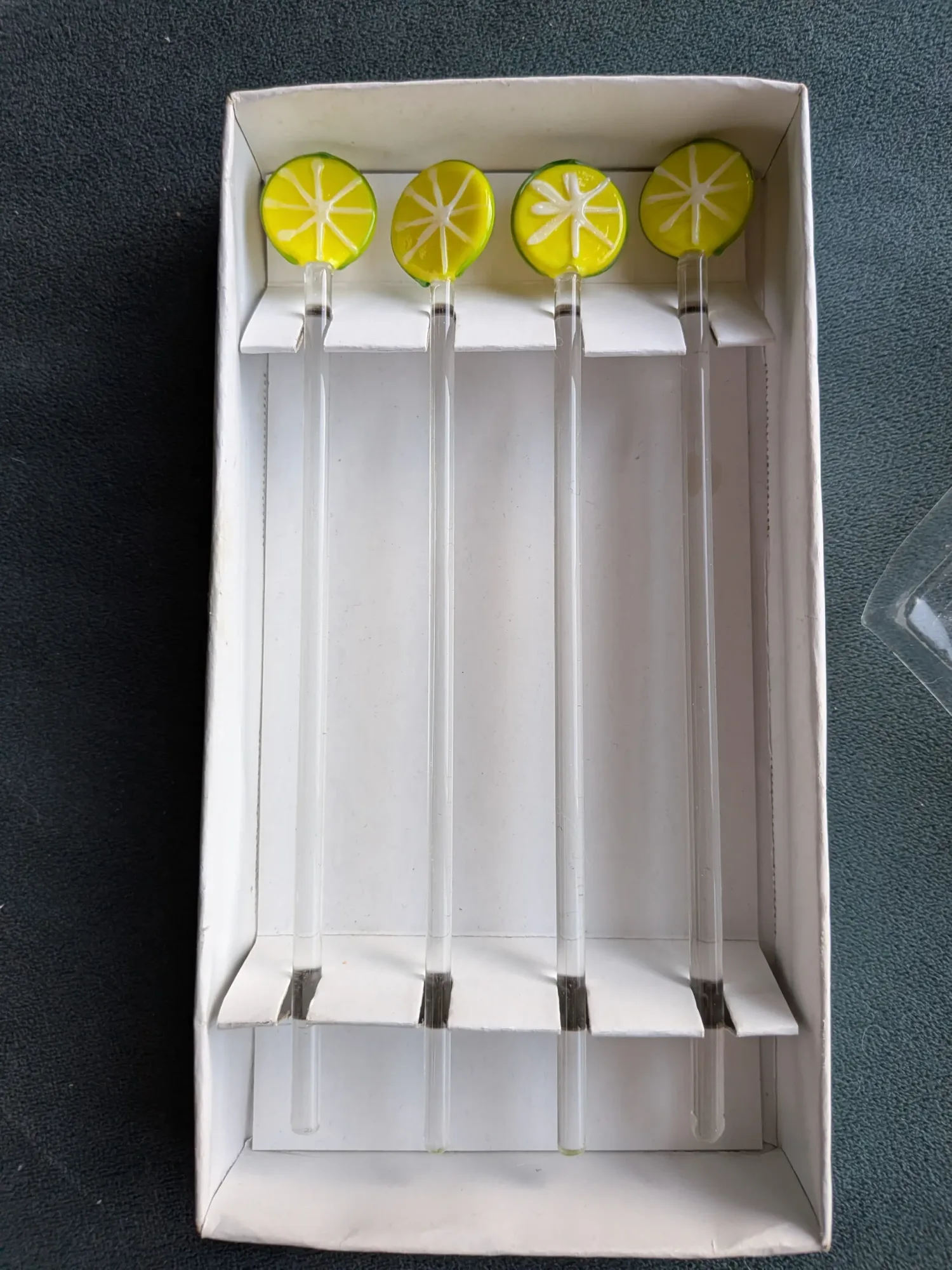 4 st retro drinkpinnar i glas – Gula citrusfrukter / Citroner – Fint skick - Bild 5