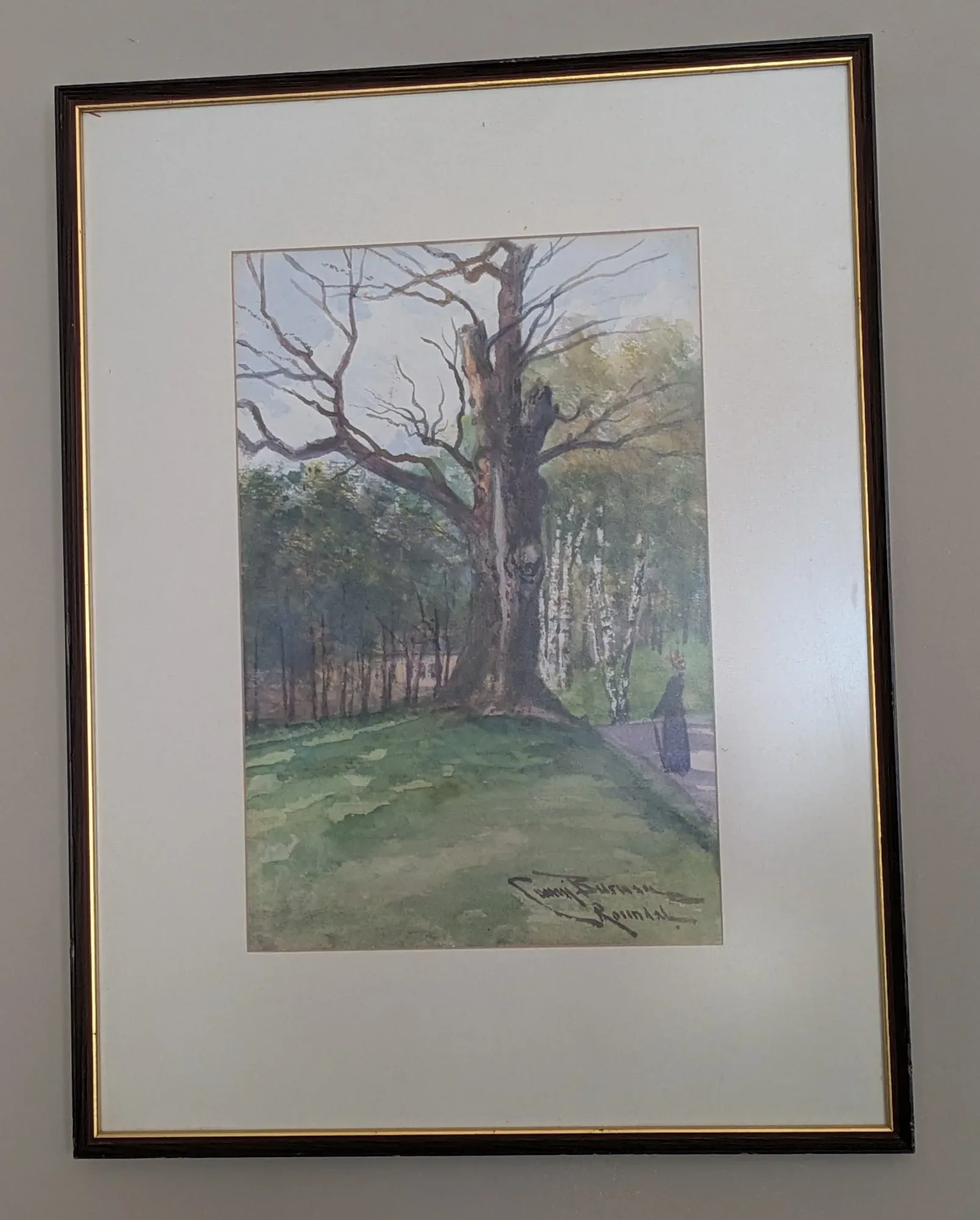 Conny Burman Watercolor: Landscape Park Motif, Period-Typical
