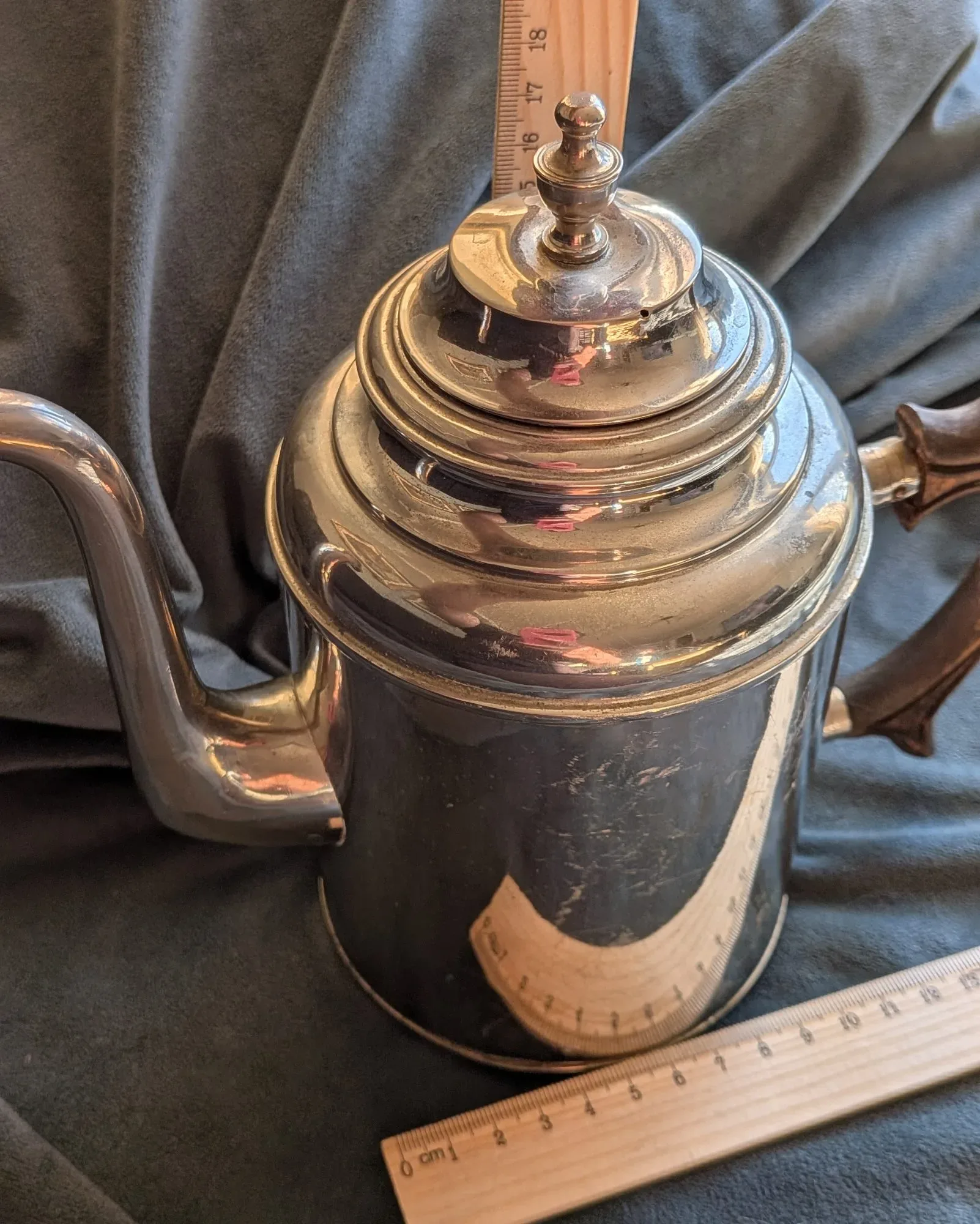Gedigen Kaffekanna i Silverpläterad Metall, Trä - Bild 5