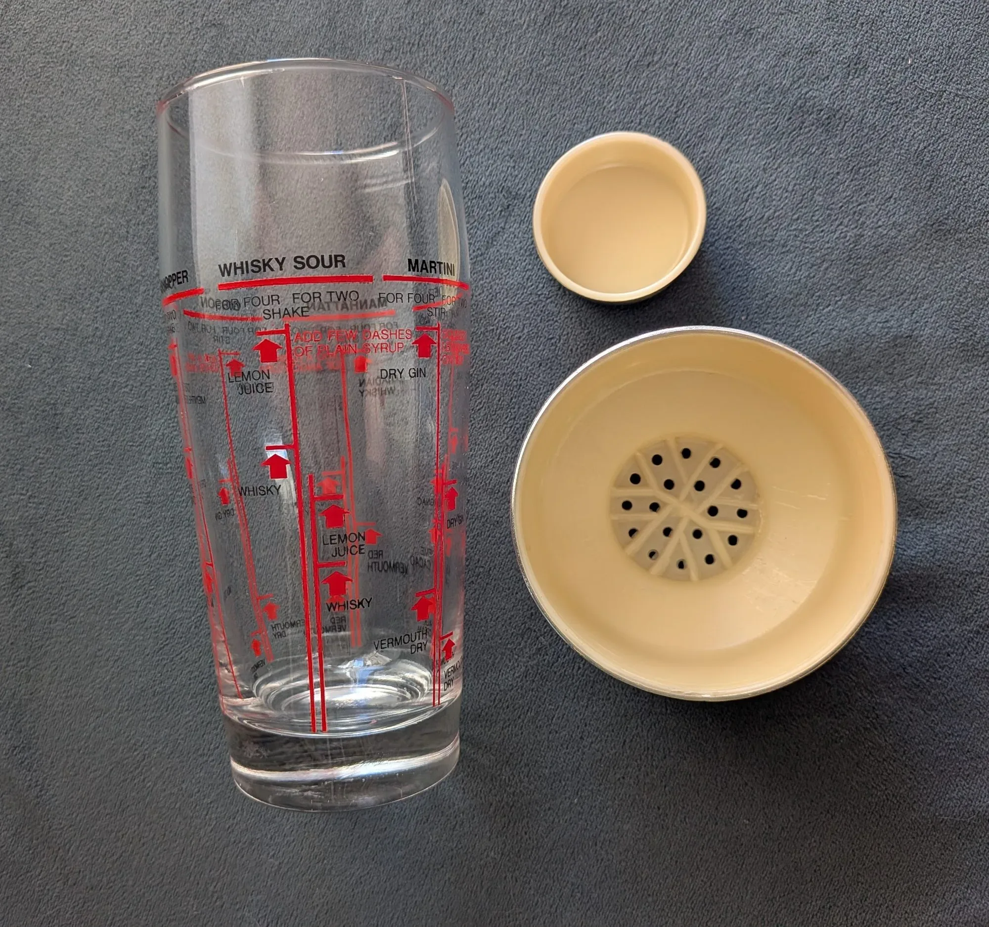 Vintage cocktailshaker i glas och metall med recept - Bild 4