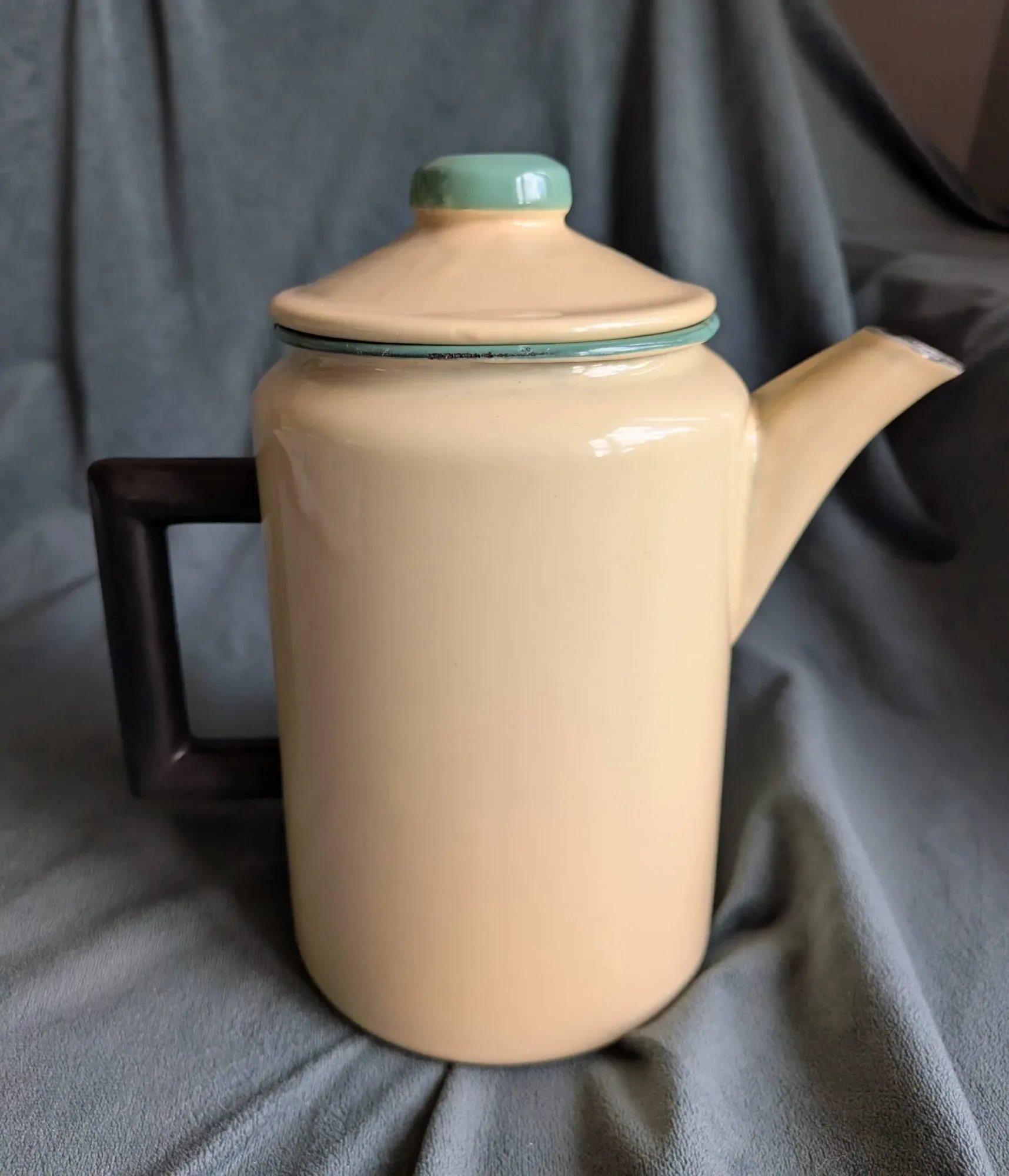 Emaljerad Kaffekanna Retro Krämvit Svart Grön - Bild 7