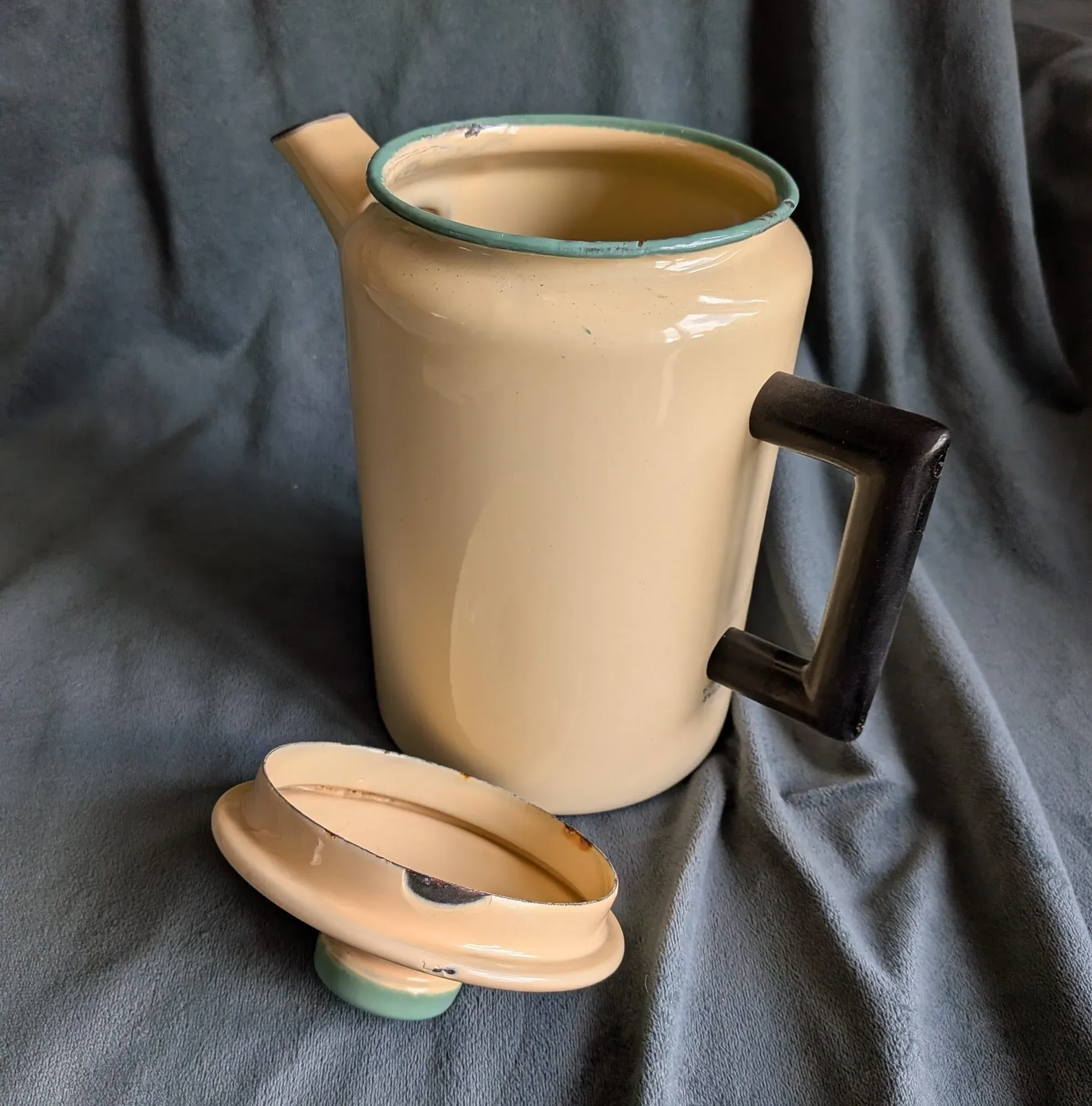 Emaljerad Kaffekanna Retro Krämvit Svart Grön - Bild 3