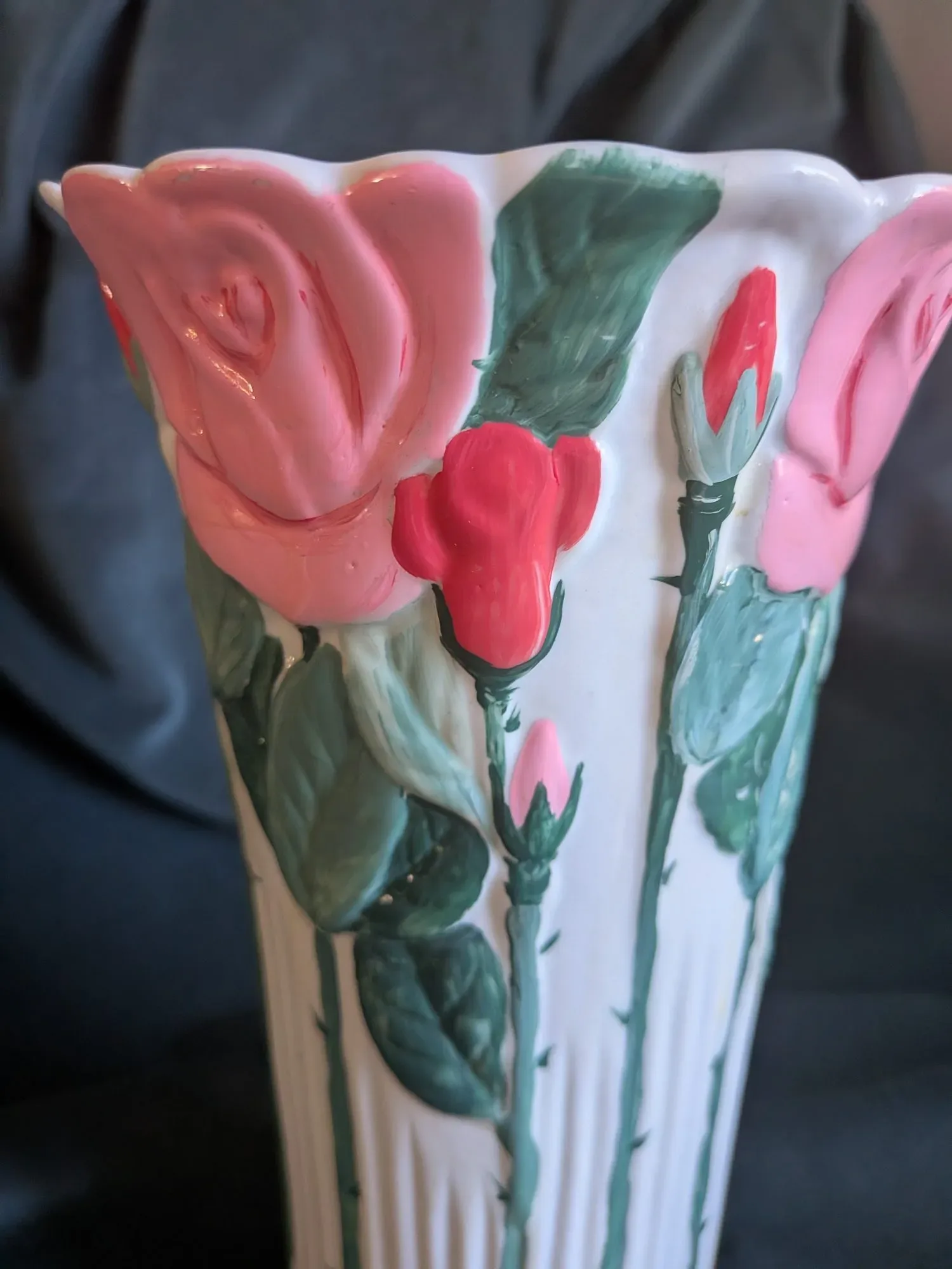 Barbara Coloci Ceramic Vase, Hand-painted Rose Decor 1998 - Image 10