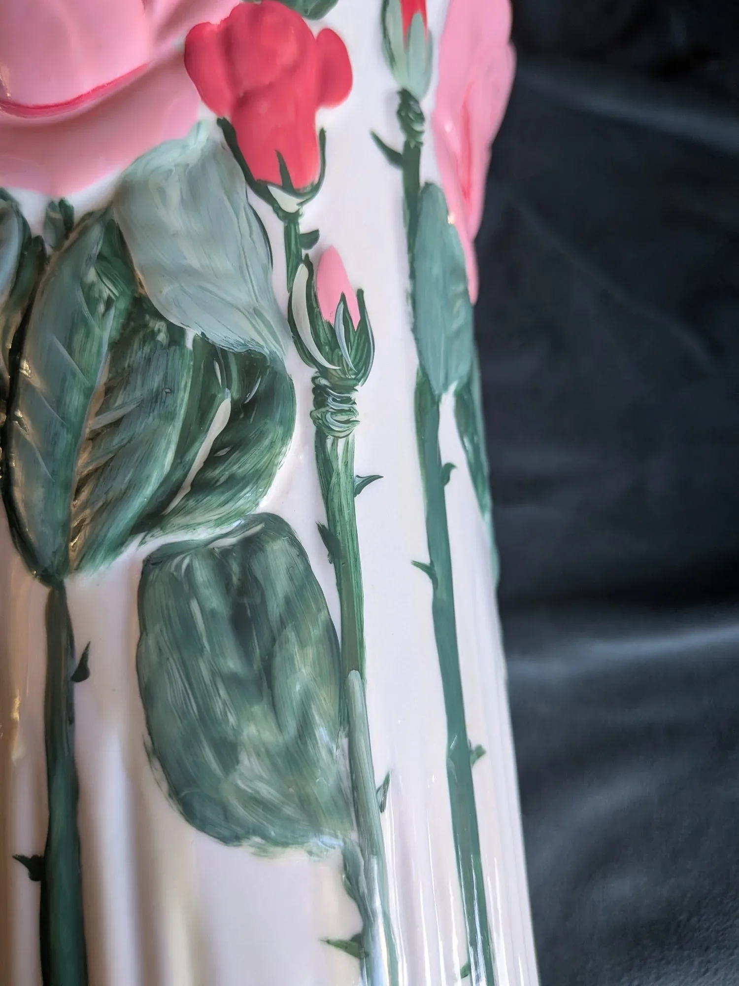 Barbara Coloci Ceramic Vase, Hand-painted Rose Decor 1998 - Image 2