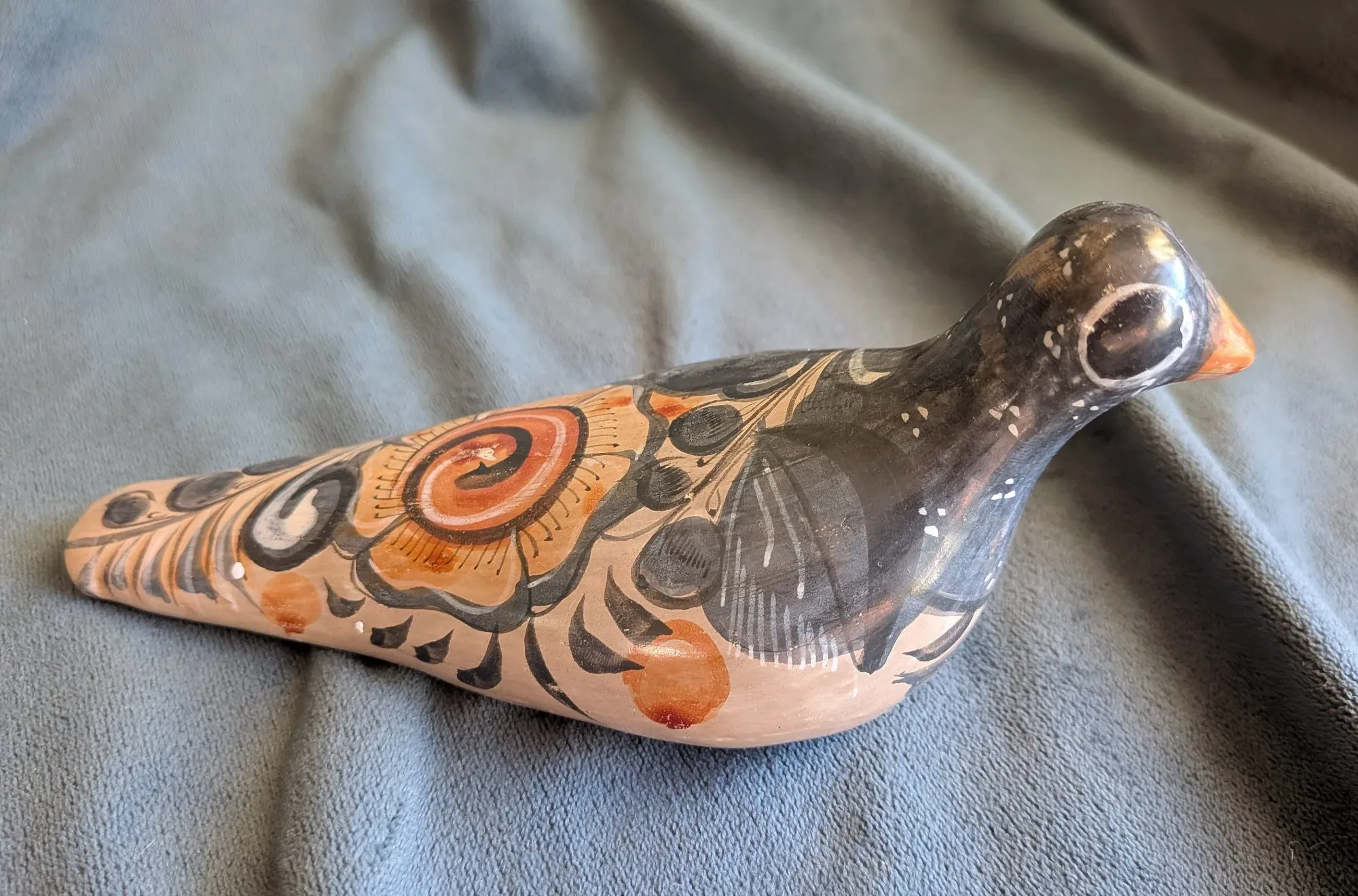 Keramikfågel, handmålad, Tonala, Mexiko
