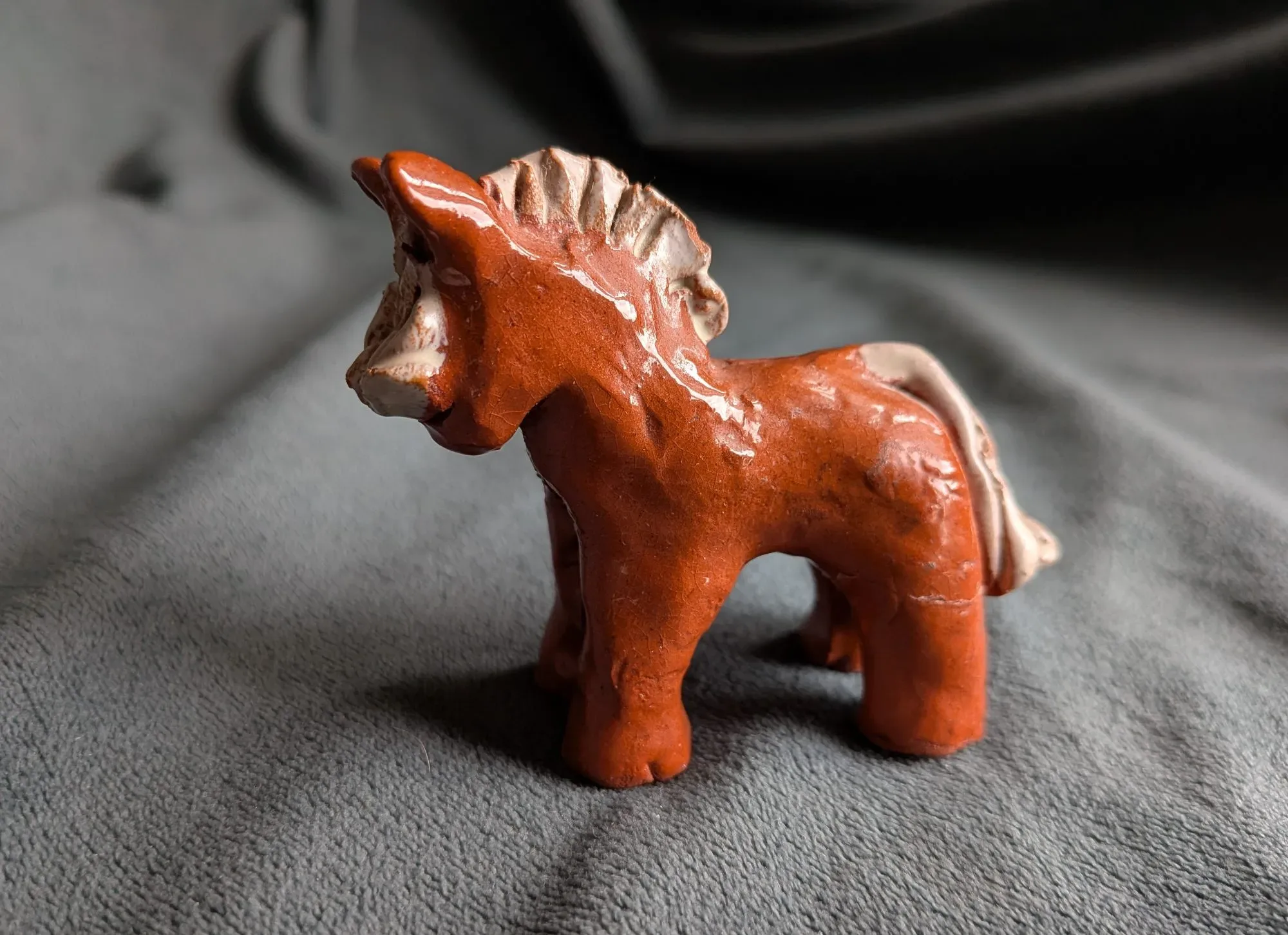 Handmade Glazed Ceramic Horse Figurine, Folk Art Style