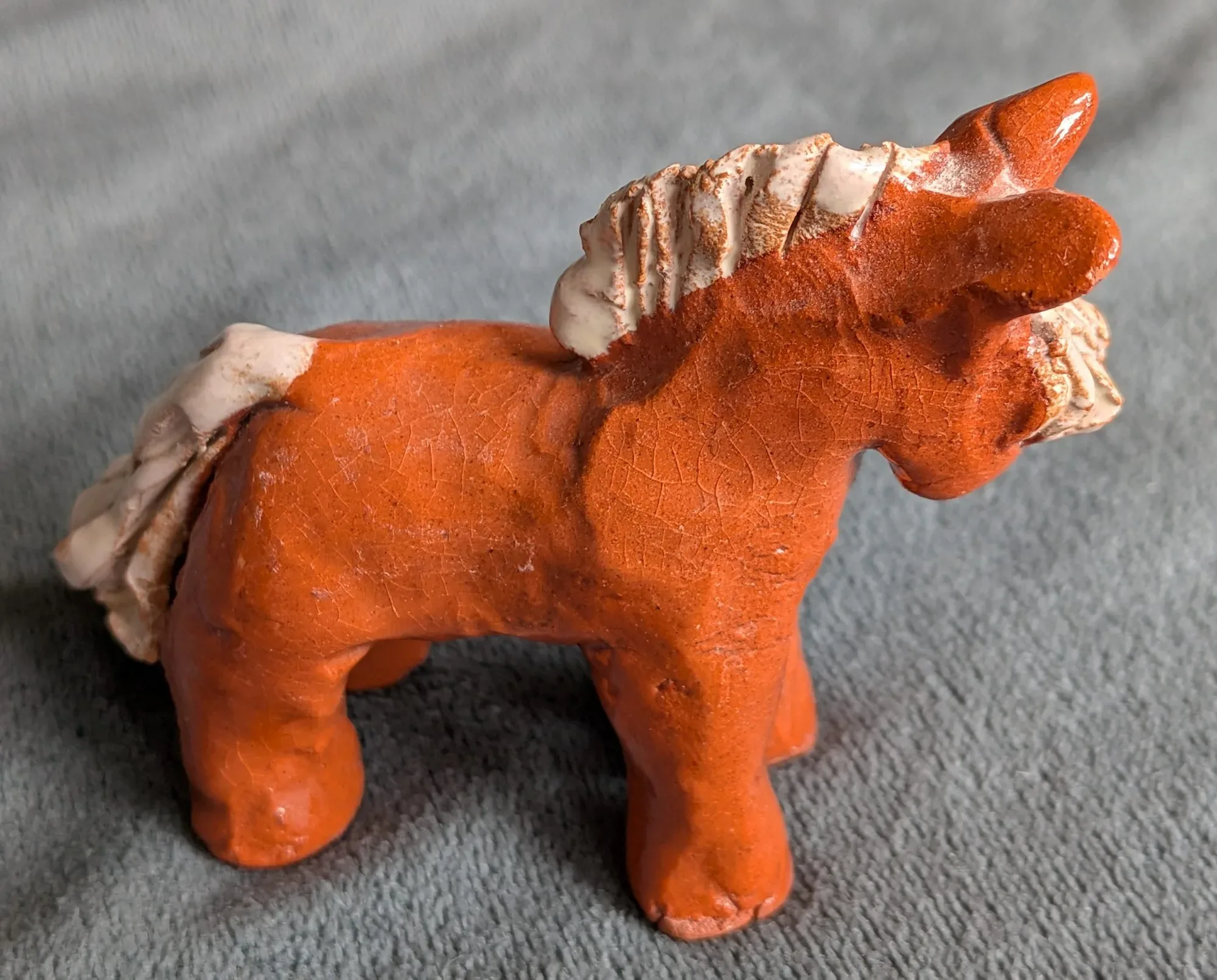 Handmade Glazed Ceramic Horse Figurine, Folk Art Style - Image 3