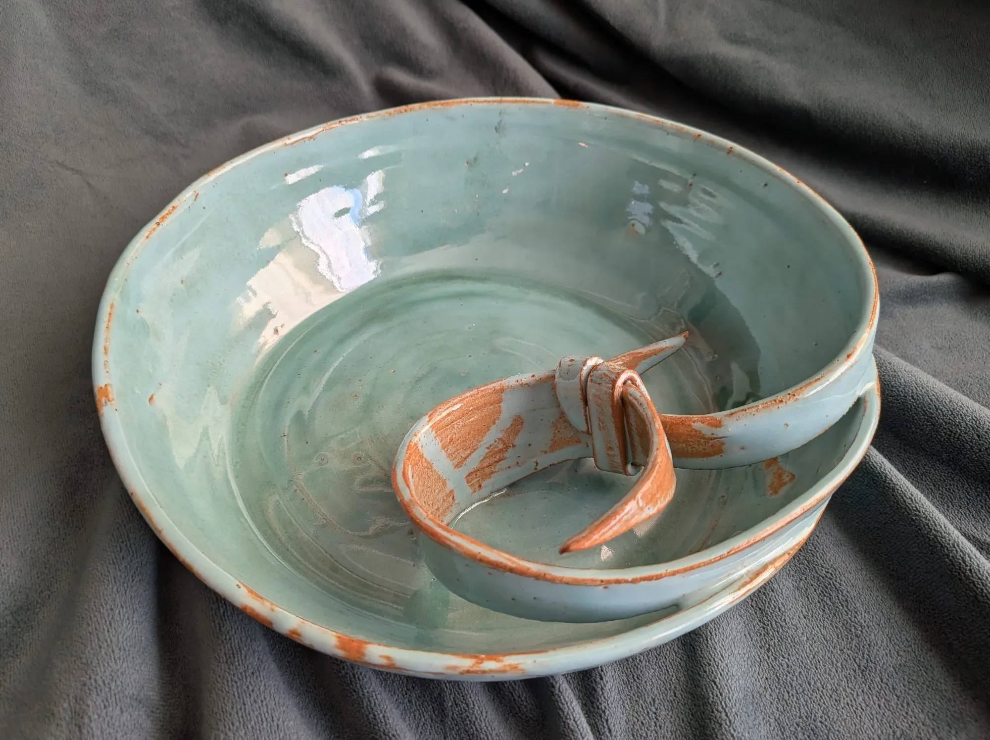 Handmade Ceramic Bowl Set – Turquoise Blue with Knotted Detail