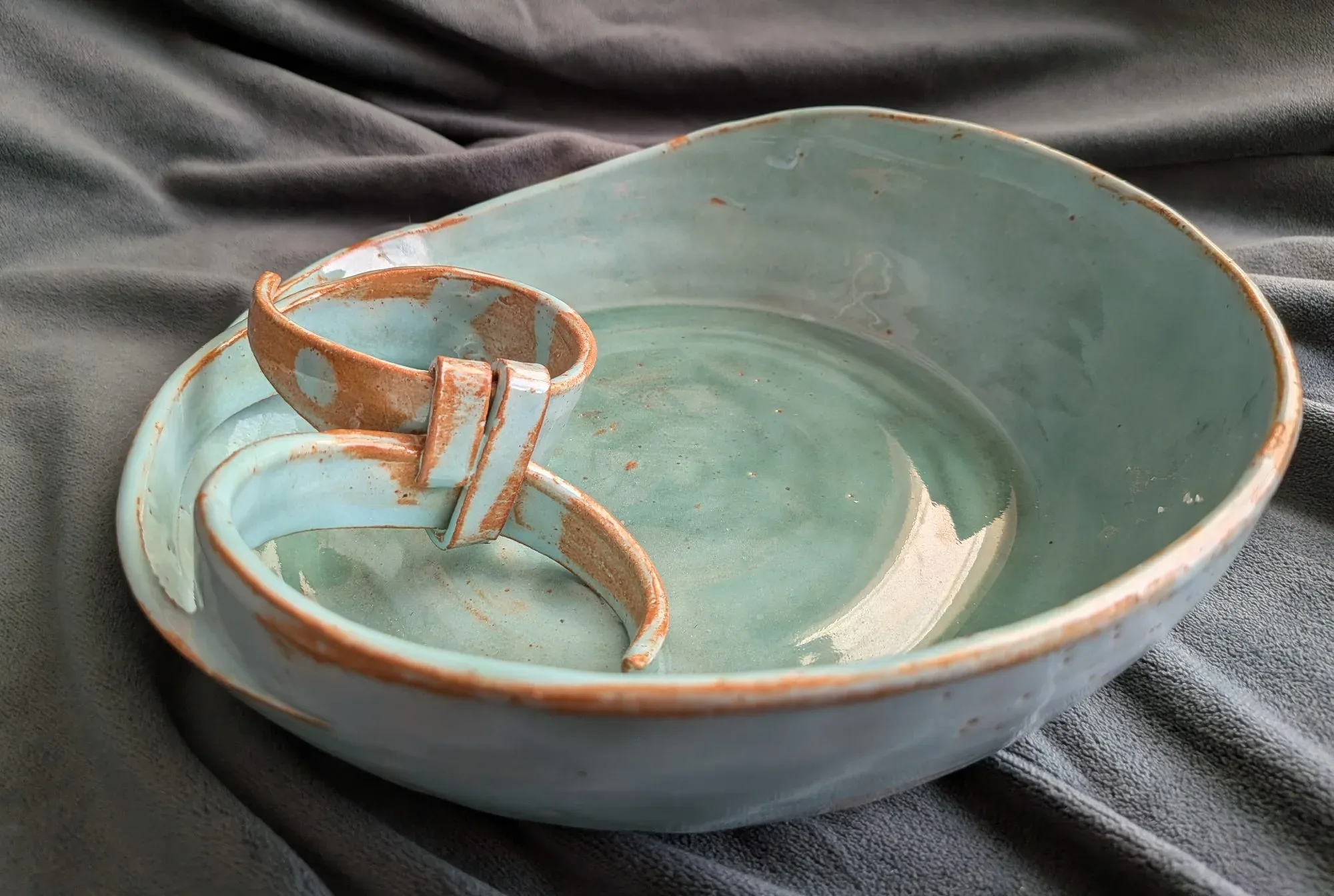 Handmade Ceramic Bowl Set – Turquoise Blue with Knotted Detail - Image 8