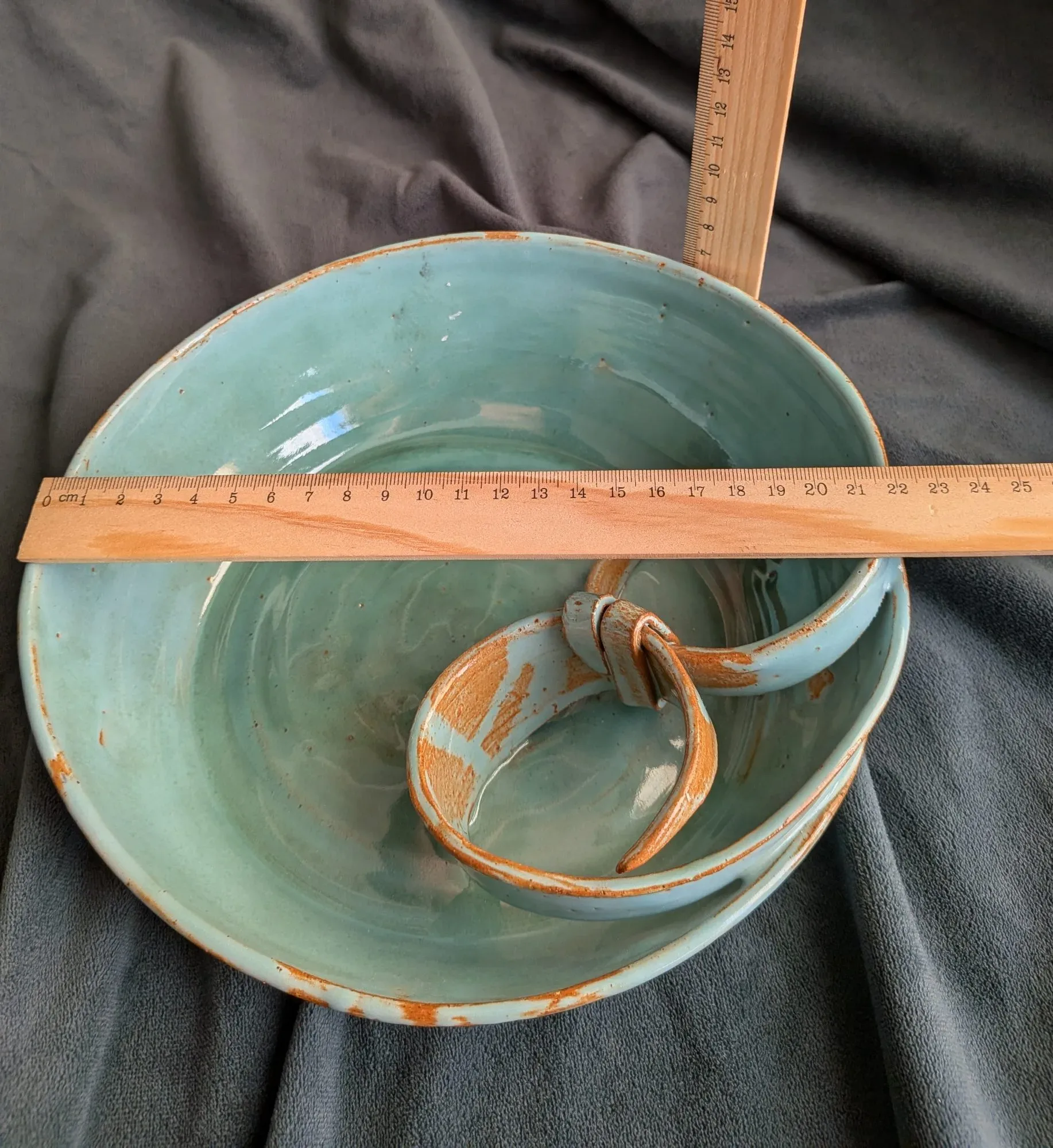 Handmade Ceramic Bowl Set – Turquoise Blue with Knotted Detail - Image 4