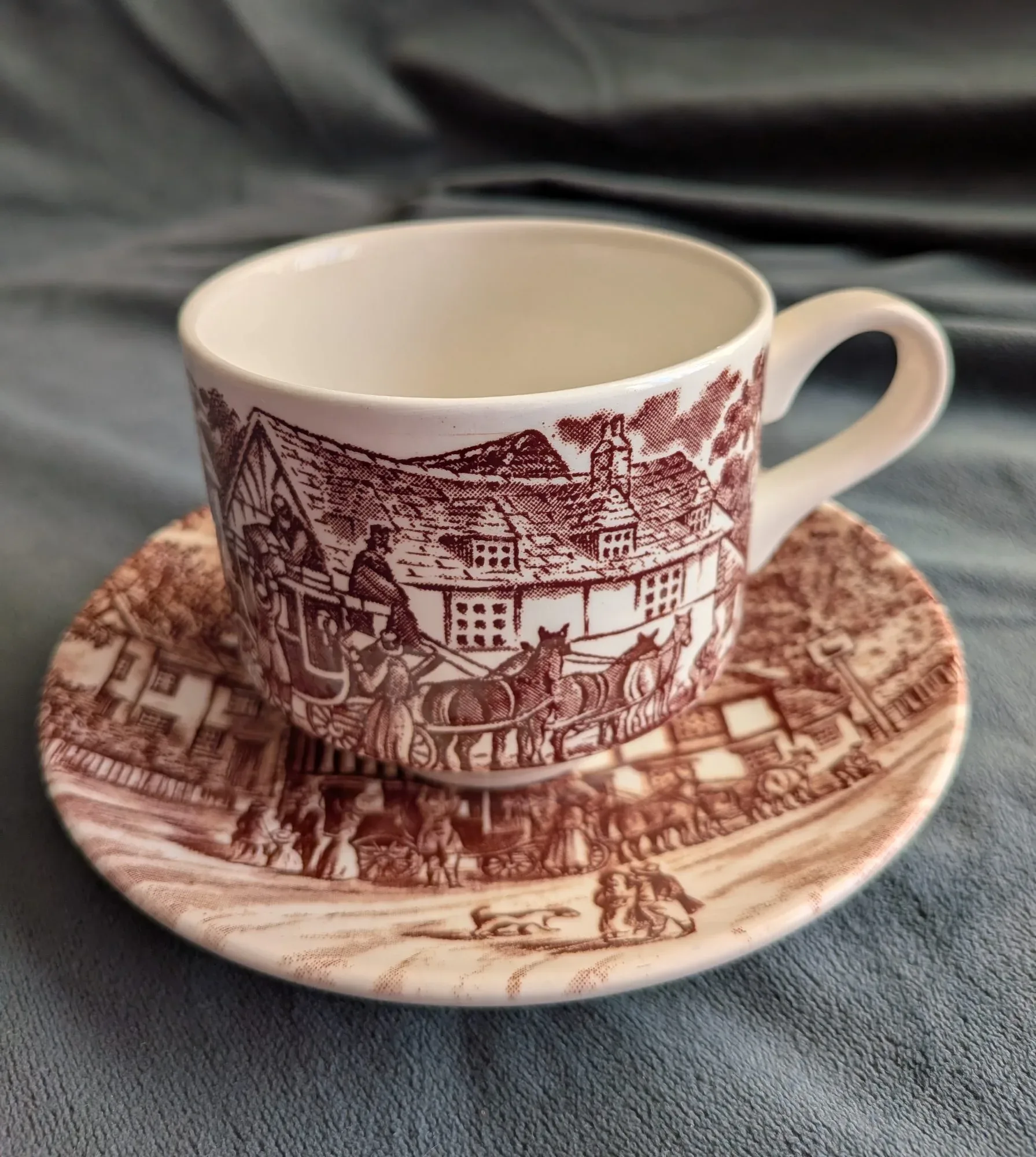 Ceramic Coffee Set, 6 Cups & Saucers, Rustic Transferware - Image 17