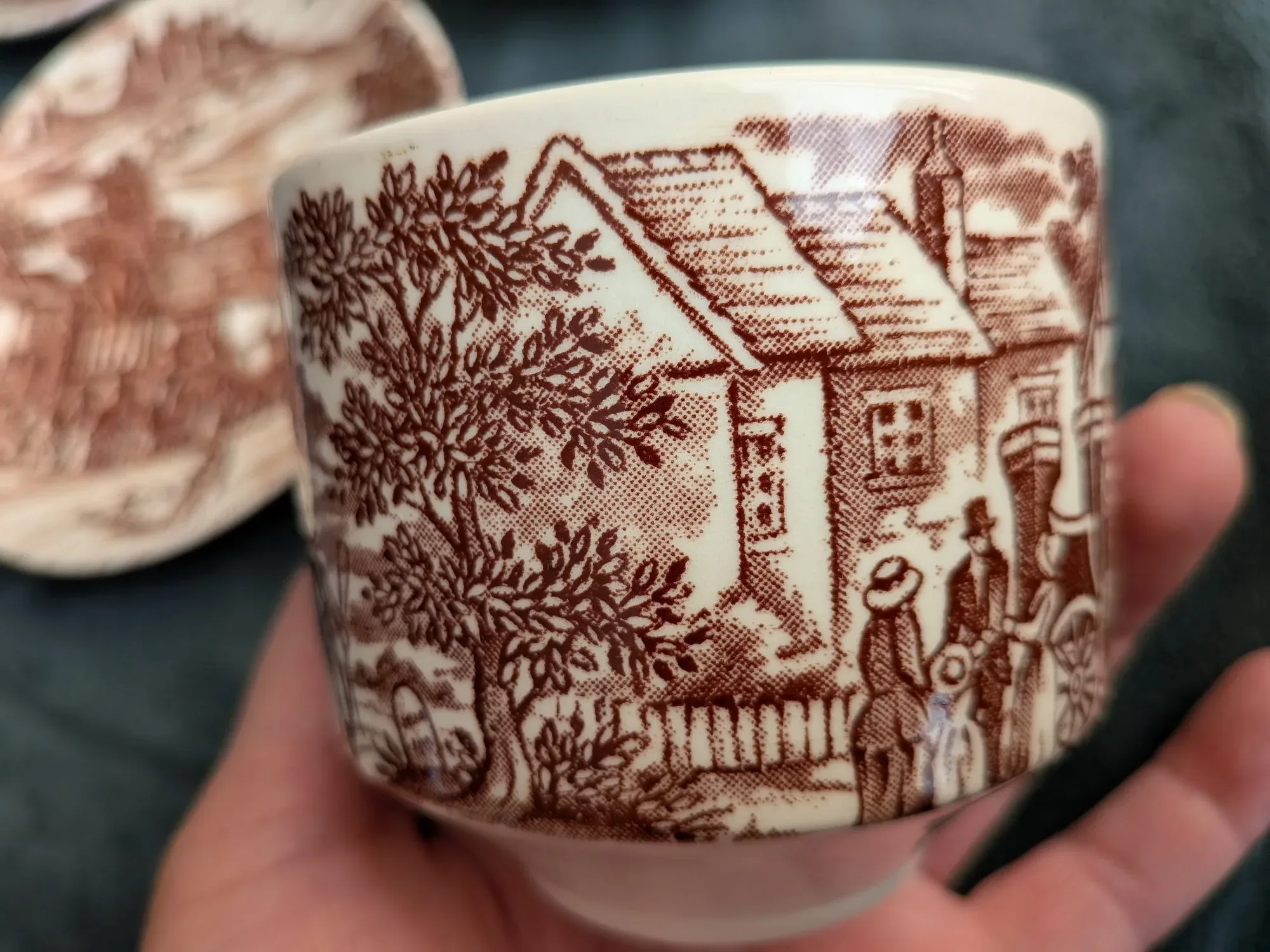 Ceramic Coffee Set, 6 Cups & Saucers, Rustic Transferware - Image 6