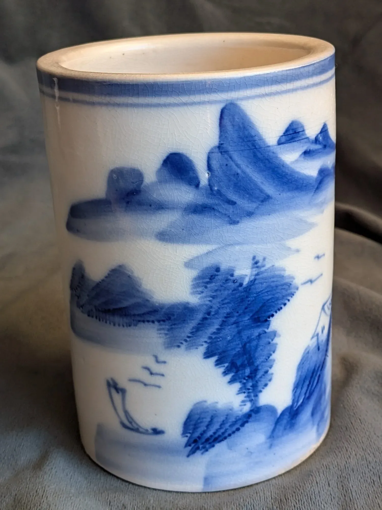 Chinese Blue and White Ceramic Landscape Holder
