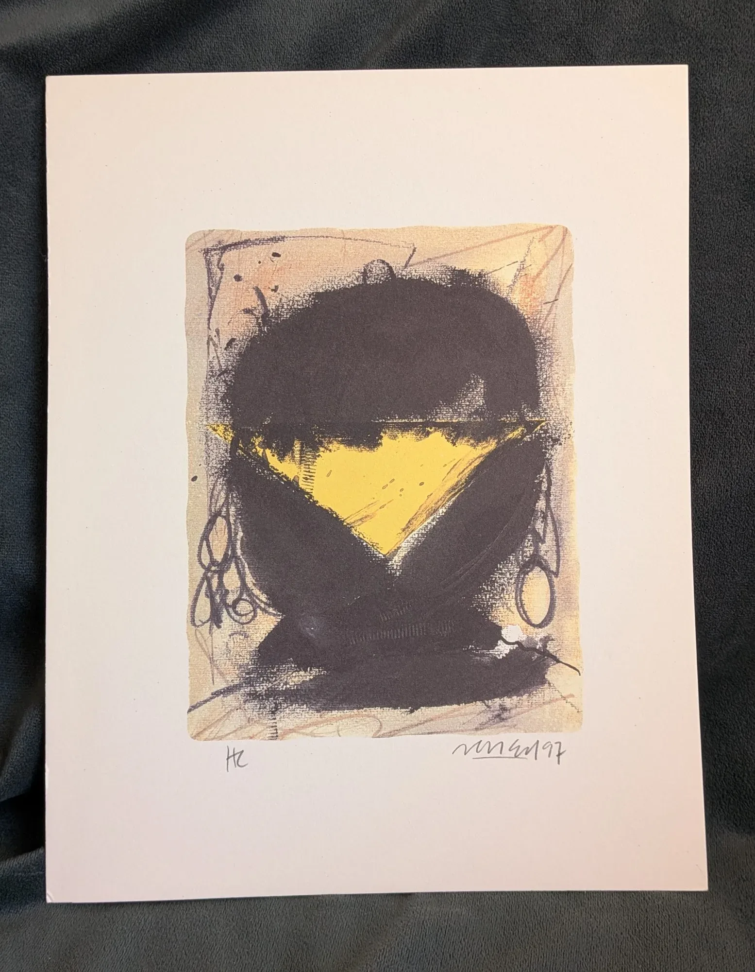 Signed Abstract Art Print, Paper, Late 20th Century