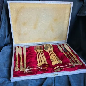 Guldpläterat Bestickset, Rostfritt Stål, Blomdekor