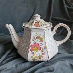 Sadler Keramik Tekanna, England, Blomdekor, Vintage